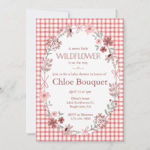 Invitation de douche bébé 007 Rouge Boho Fleur Sau