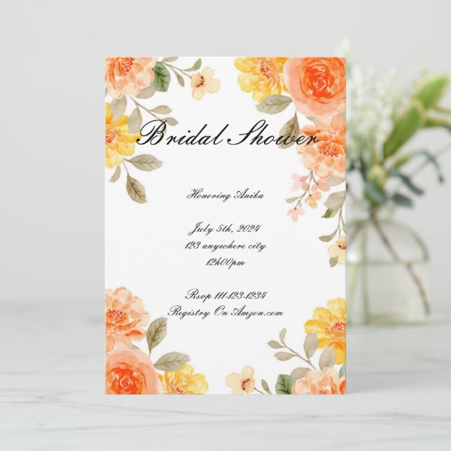 INVITATION DE DOUCHE BOTANIQUE FLORALE ORANGE (Debout devant)