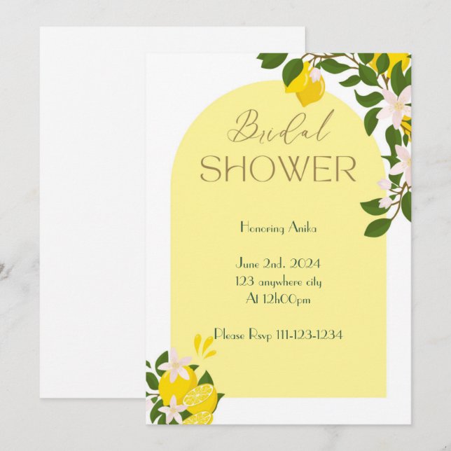 INVITATION DE DOUCHE BRIDAL LIMONCELLO (Devant / Derrière)