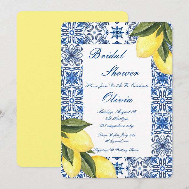 INVITATION DE DOUCHE BRIDAL LIMONCELLO (Devant / Derrière)