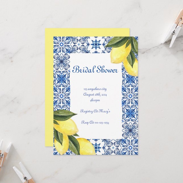 INVITATION DE DOUCHE BRIDAL LIMONCELLO (Devant/Arrière en situation)