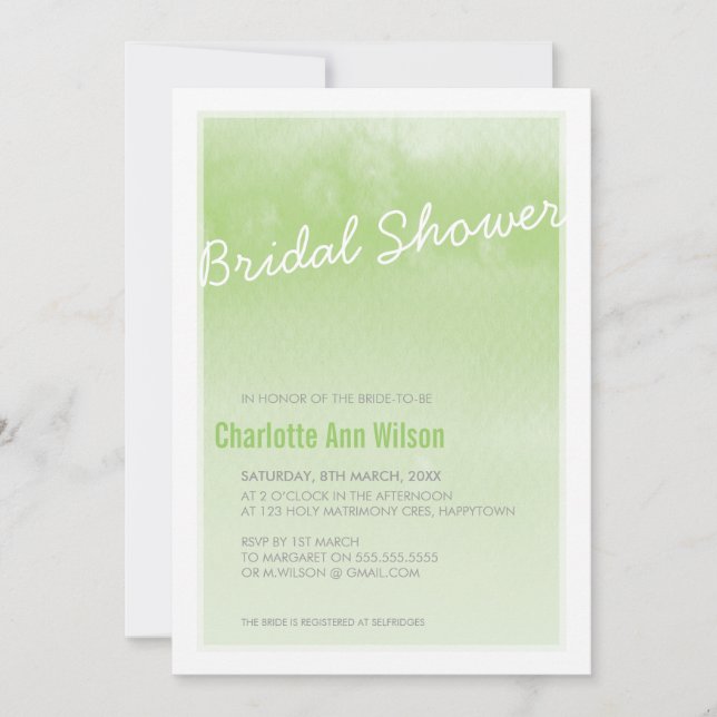 INVITATION DE DOUCHE BRIDALE : vert d'eau ombre (Devant)