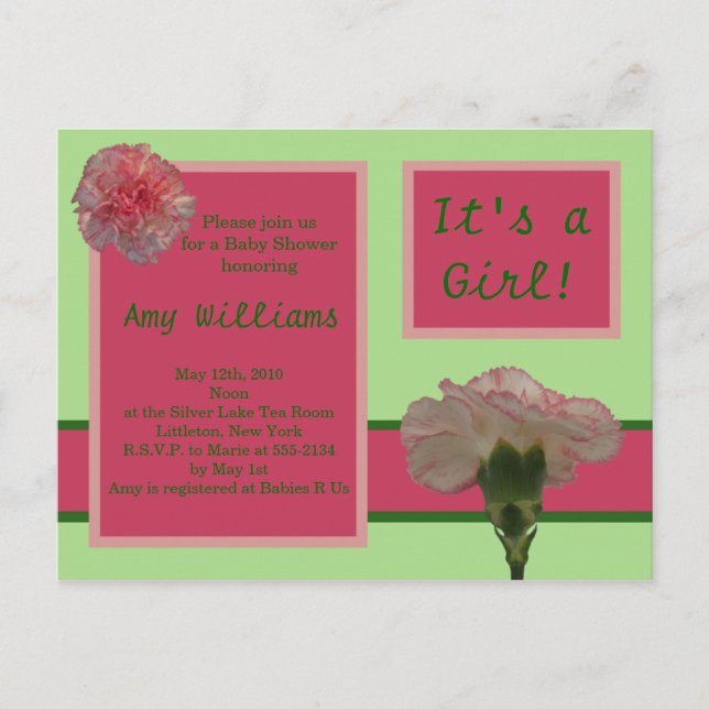 Invitation de douche carnation rose (Devant)