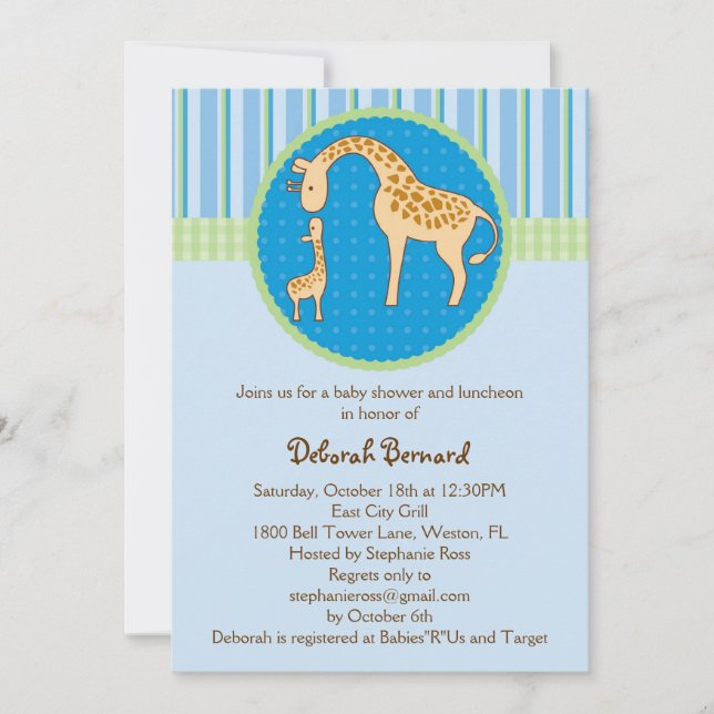 Invitation de douche de bébé de girafe de maman et (Devant)