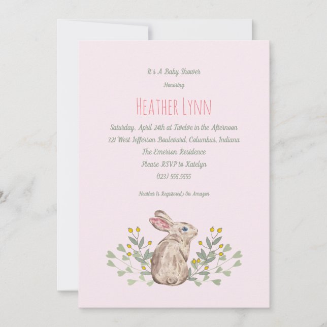 Invitation de douche de bébé de lapin de région (Devant)