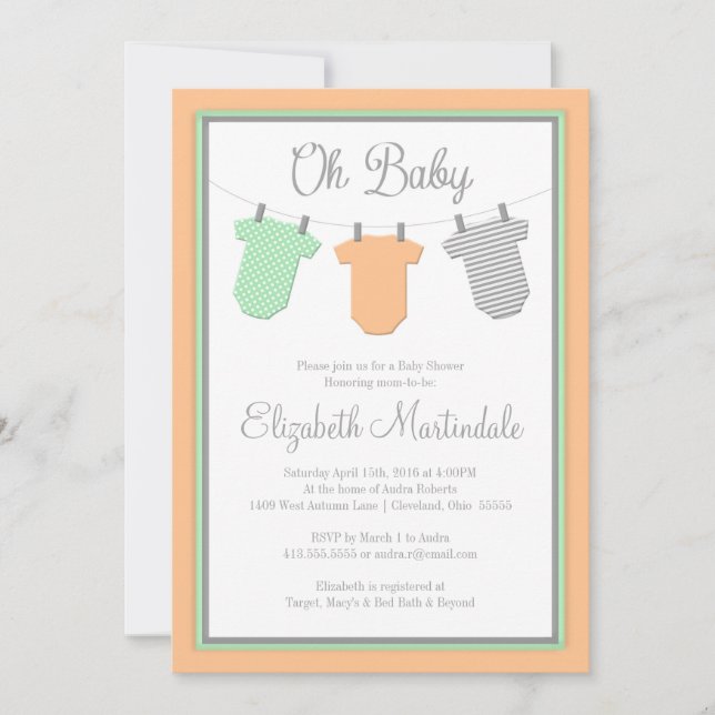 Invitation de douche de bébé de menthe de pêche de (Devant)