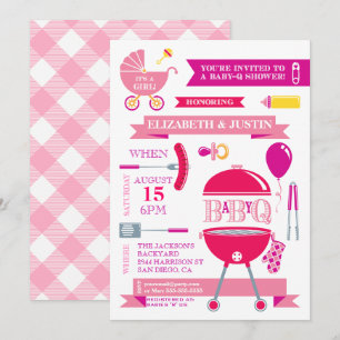Invitation de douche de bébé fille moderne BBQ