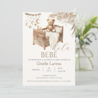 Invitation de douche de bébé fille ours en espagno