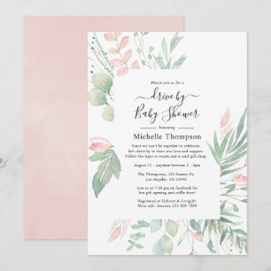 Invitation de douche de bébé Pastel Blush Greenery