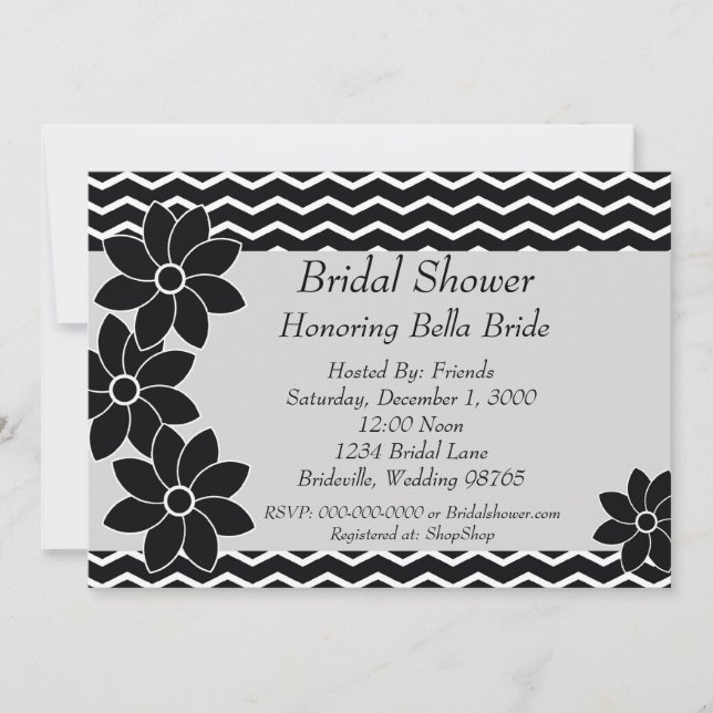 Invitation de douche de ChevronBridal en noir et (Devant)
