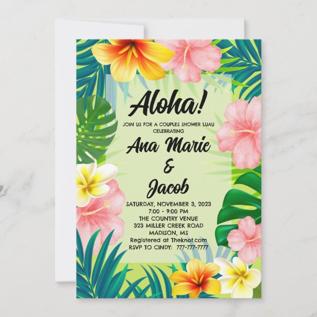 Invitation de douche de couple Aloha Luau (Devant)