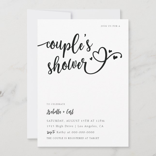 Invitation de douche de couple de coeurs (Devant)