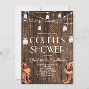 Invitation de douche de couple western rustique