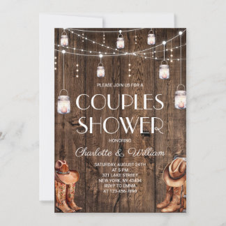 Invitation de douche de couple western rustique