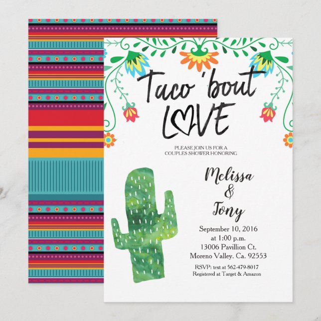 Invitation de douche de couples de taco de cactus (Devant / Derrière)