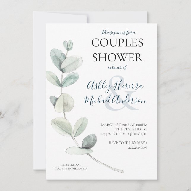 Invitation de douche de couples d'eucalyptus d'aqu (Devant)