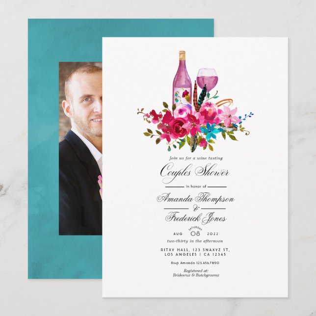 Invitation de douche de couples florale Boho Chic  (Devant / Derrière)
