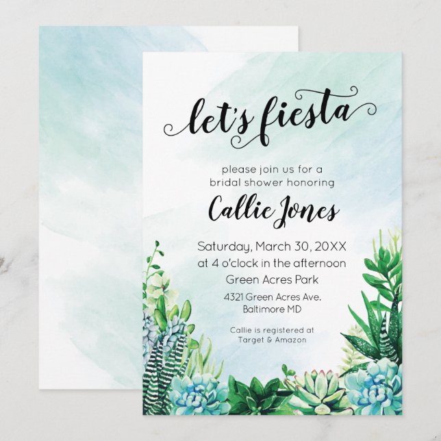 Invitation de douche de Fiesta de succulente à l'a (Devant / Derrière)