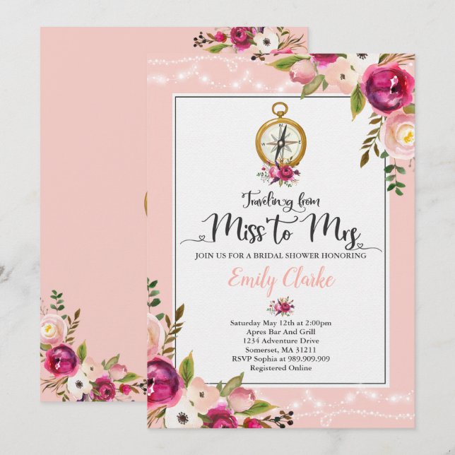 Invitation De Douche De La Mariée De Voyage À Mme  (Devant / Derrière)