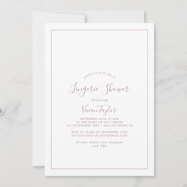 Invitation de douche de lingerie en or rose minima (Devant)