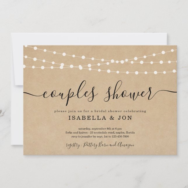 Invitation de douche de mariage pour couples rusti (Devant)