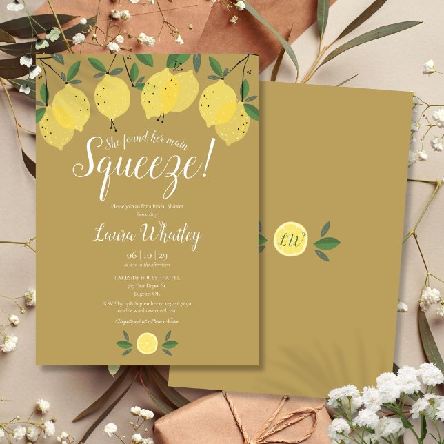 Invitation de douche de mariée Main Squeeze Lemons (Main Squeeze Lemons Gold Bridal Shower Invitation)