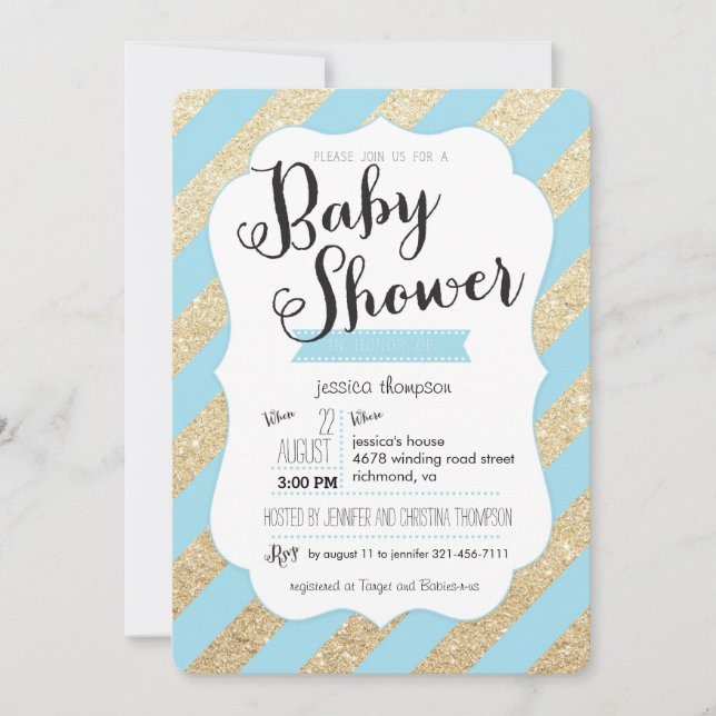 Invitation de douche de parties scintillantes d'or (Devant)
