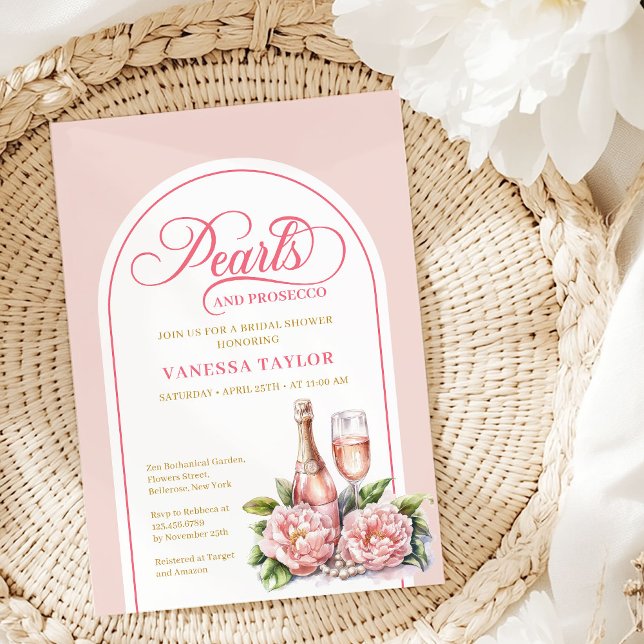 Invitation de douche de perles classiques et de pr (Classic Pearls and Prosecco Shower Invitation)
