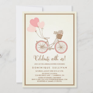 INVITATION DE DOUCHE EN BRIDAL EN VÉLO ROSE vintag