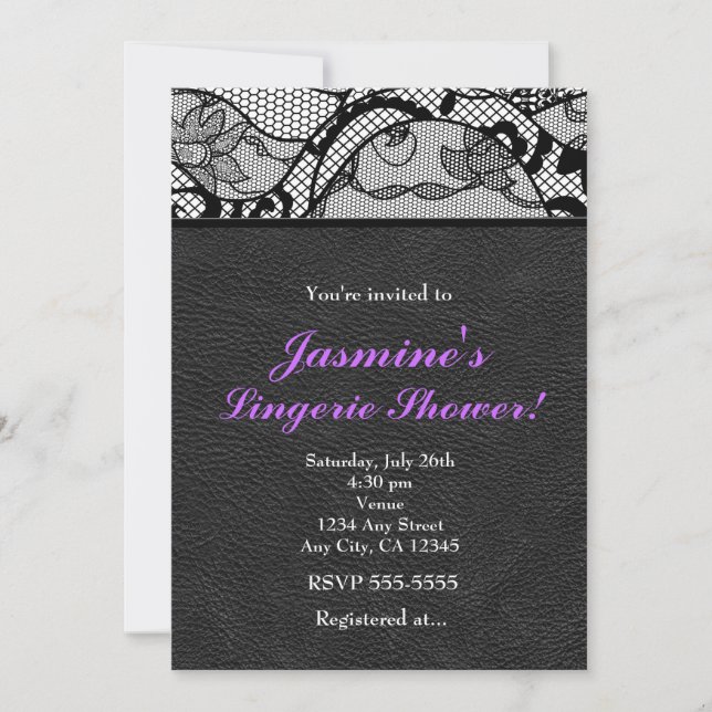 Invitation de douche en cuir noir et dentelle (Devant)