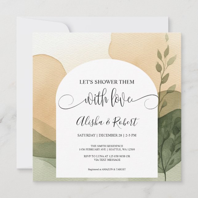Invitation de douche en terre cuite moderne & Sage (Devant)