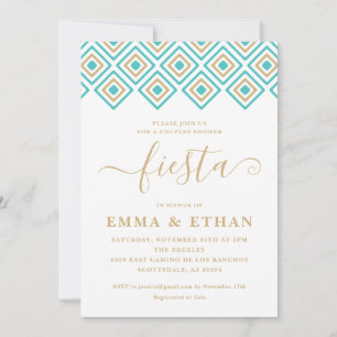 Invitation de douche Fiesta Couples, Bleu et Or