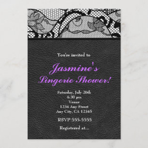 Invitation de douche lingerie en cuir noir et dent