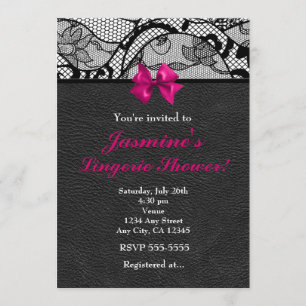 Invitation de douche lingerie en cuir noir et dent
