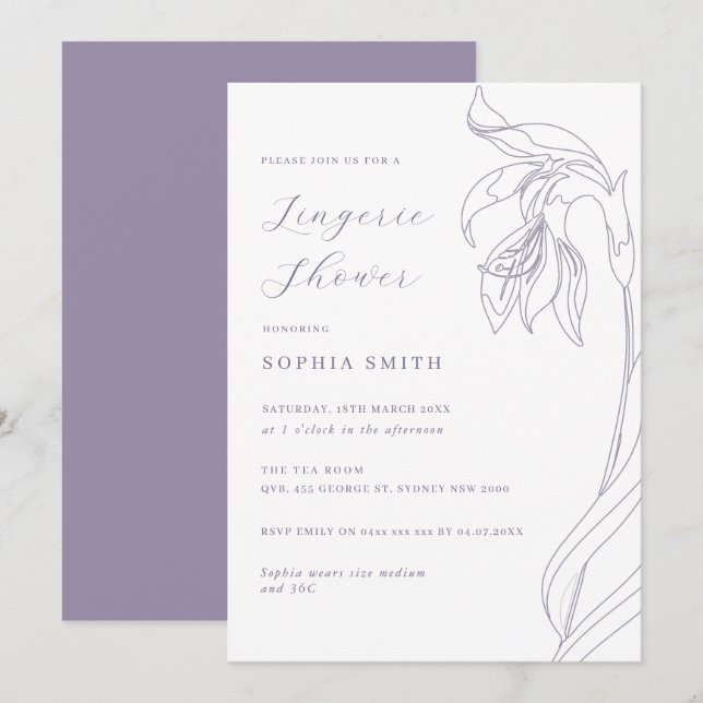Invitation de douche lingerie lavande fleur en lig (Devant / Derrière)