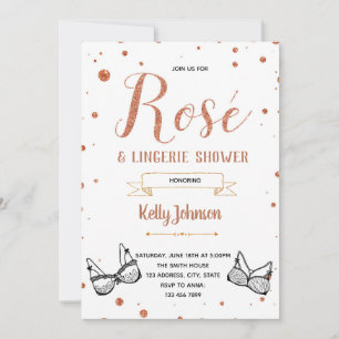 Invitation de douche lingerie or rose noir