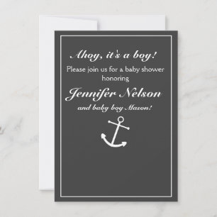 Invitation de douche nautique grise chic en gris e