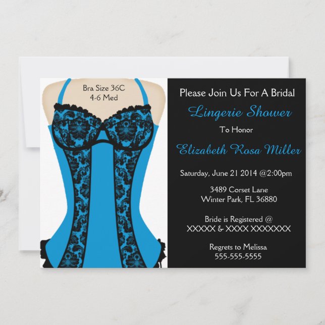 Invitation de douche noire et bleue Corset Lingeri (Devant)