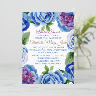 Invitation de douche nuptiale à cadre Floral bleu 