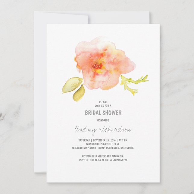 invitation de douche nuptiale à fleurs aquarelle p (Devant)