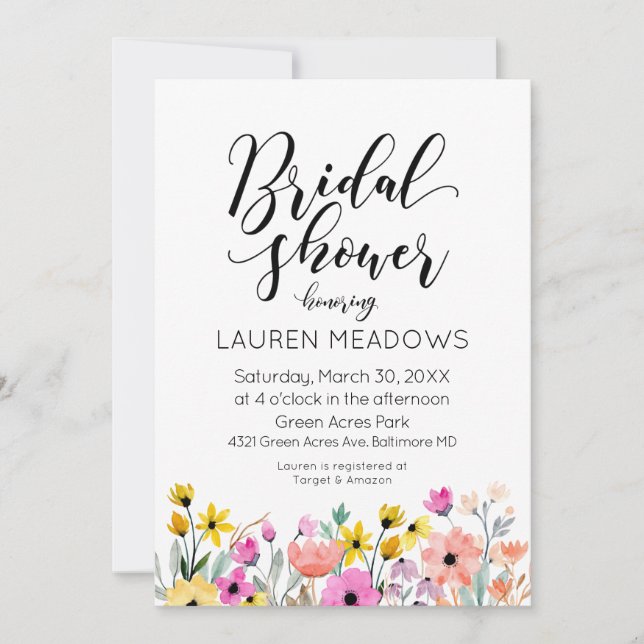 Invitation de douche nuptiale à fleurs d'aquarelle (Devant)