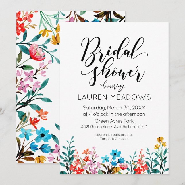 Invitation de douche nuptiale à fleurs d'aquarelle (Devant / Derrière)