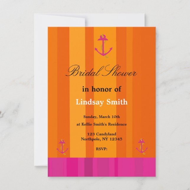 Invitation de douche nuptiale Ancre rose et orange (Devant)