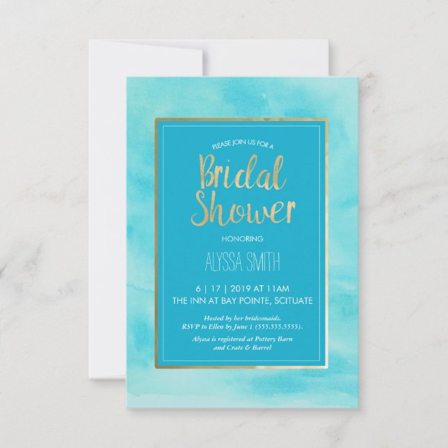 Invitation de douche nuptiale - Aquarelle, Plage,  (Devant)