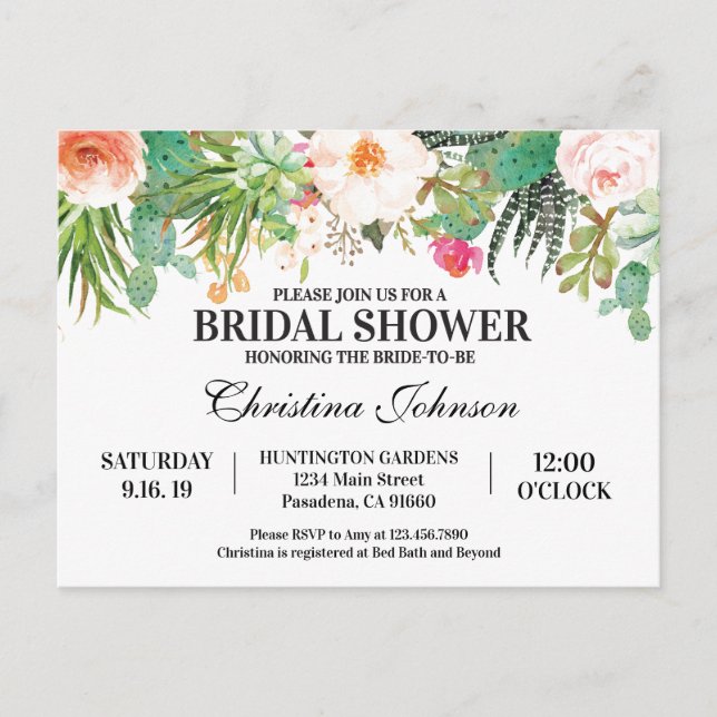 Invitation de douche nuptiale avec succulents, cac (Devant)