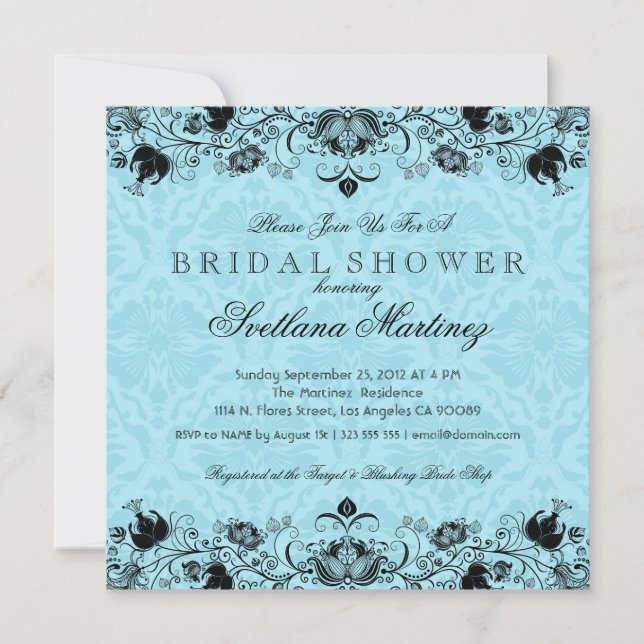 Invitation de douche nuptiale Black & Blue Damache (Devant)