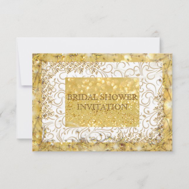 Invitation de douche nuptiale blanche dorée person (Devant)