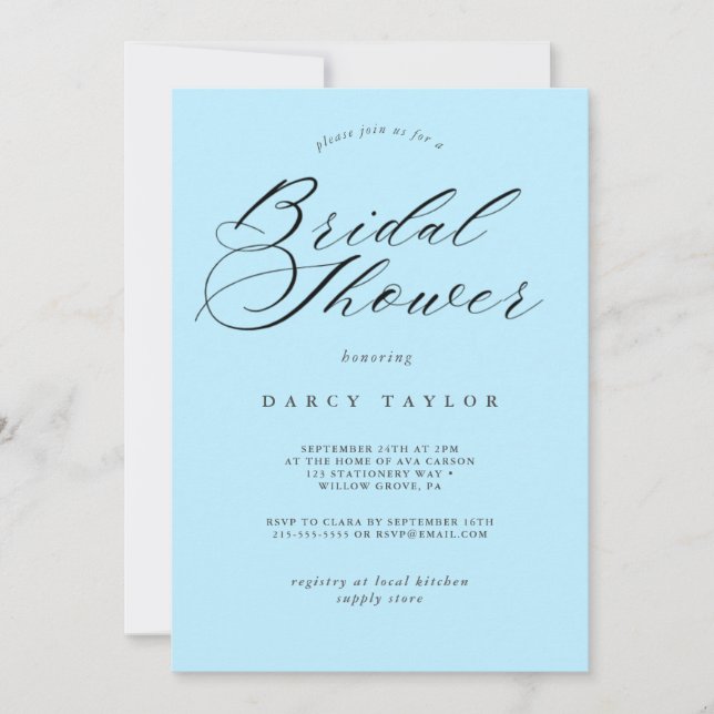 Invitation de douche nuptiale bleu clair (Devant)