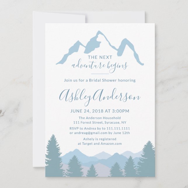 Invitation de douche nuptiale de la forêt Blue Mou (Devant)