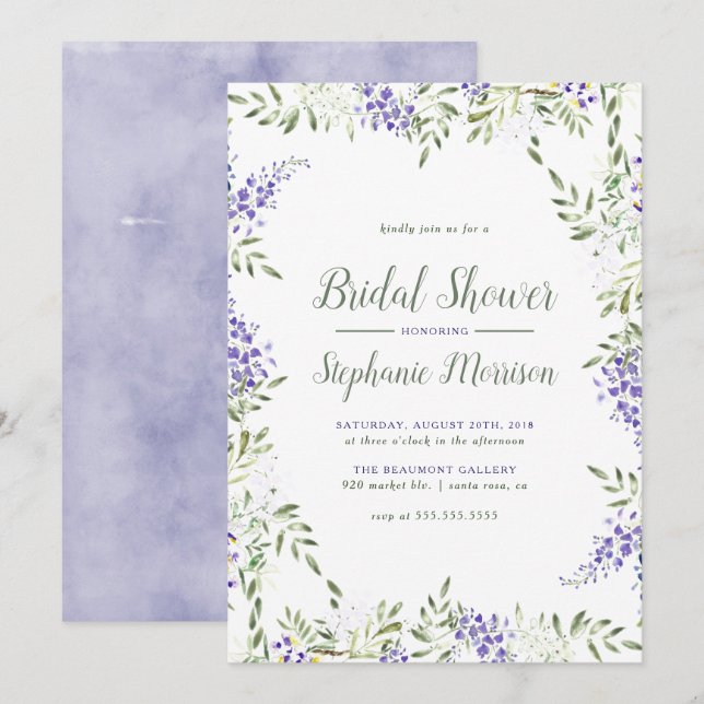 Invitation de douche nuptiale de Wisteria Watercol (Devant / Derrière)